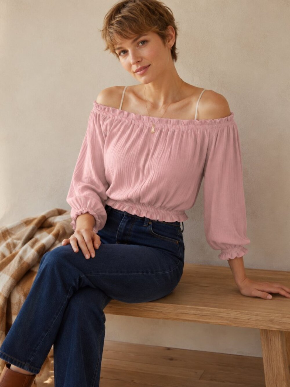 Mouth Valley Off-Shoulder Pink Women's Top medium